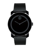 Movado Bold Bold Black Steel and Leather Analog Watch - BLACK