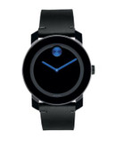 Movado Bold Bold Black Steel and Leather Analog Watch - BLACK/BLUE