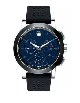 Movado Stainless Steel and Silicone Museum Watch - BLUE
