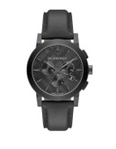 Burberry The City Leather Chronograph Watch - BLACK/BLACK