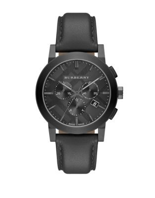 Burberry The City Leather Chronograph Watch - BLACK/BLACK