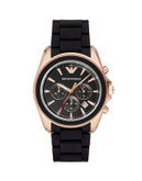 Emporio Armani Chronograph Matte Black and Rose Goldtone Watch - BLACK