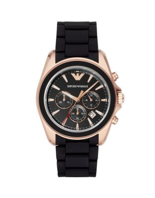 Emporio Armani Chronograph Matte Black and Rose Goldtone Watch - BLACK