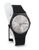 Swatch Silver Friend Silicone Strap Watch - BLACK
