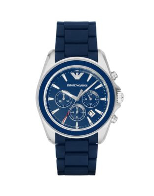 Emporio Armani Chronograph Silicone and Stainless Steel Watch - BLUE