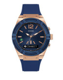 Guess Mens Connect Smartwatch Rose-Goldtone Stainless Steel and Blue Silicone - BLUE