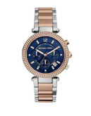 Michael Kors Two-Tone Parker Watch with Navy Dial - TWO TONE