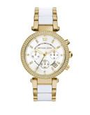 Michael Kors Gold Tone and White Acetate Parker Watch - GOLD