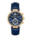Michael Kors Sawyer Leather Strap Chronograph Watch - BLUE
