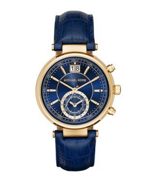 Michael Kors Sawyer Leather Strap Chronograph Watch - BLUE