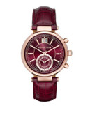 Michael Kors Sawyer Leather Strap Chronograph Watch - RED