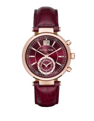 Michael Kors Sawyer Leather Strap Chronograph Watch - RED