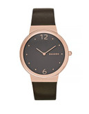 Skagen Denmark Freja Leather Strap Watch - BLACK