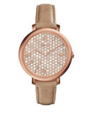 Fossil Mother-of-Pearl Dial Leather Strap Watch - BEIGE