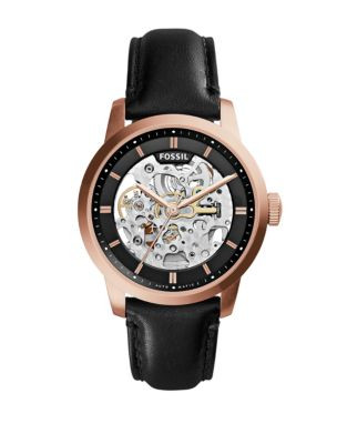 Fossil Townsman Rose Goldtone Stainless Steel & Leather Strap Watch - BLACK