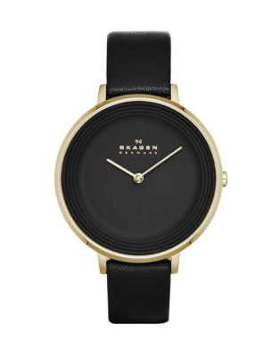 Skagen Denmark Ditte Stainless Steel Leather Watch - BLACK