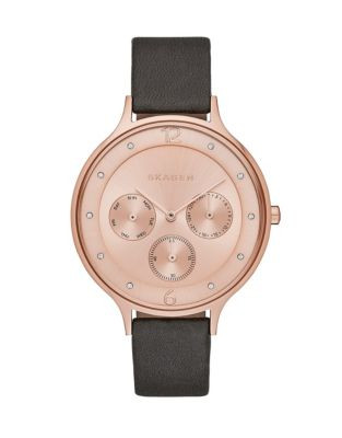 Skagen Denmark Crystal Rose Goldtone Stainless Steel Leather Watch - GREY