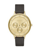 Skagen Denmark Crystal Goldtone Stainless Steel Leather Watch - BLACK