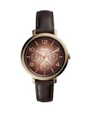 Fossil Ombre Multifunction Leather Strap Watch - BROWN