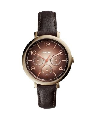 Fossil Ombre Multifunction Leather Strap Watch - BROWN