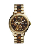 Fossil Multifunction Stainless Steel Tortoise Acetate Watch - TWO TONE