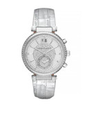 Michael Kors Sawyer Pave Crystal Leather Chronograph Watch - SILVER