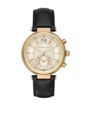 Michael Kors Sawyer Leather Chronograph Watch - BLACK