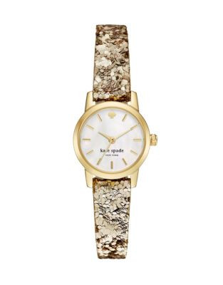 Kate Spade New York Tiny Metro Gold Glitter Leather Strap Watch - GOLD