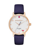 Kate Spade New York Metro Five O'Clock Somewhere Blue Leather Strap Watch - BLUE