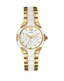 Guess Ladies Multifunction Stainless Steel Silicone Watch W0556L2 - GOLD/WHITE