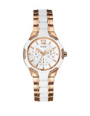 Guess Ladies Multifunction Stainless Steel Silicone Watch W0556L3 - ROSEGOLD/WHITE