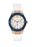 Guess Ladies Multifunction Silicone Watch W0564L1 - ROSEGOLD/WHITE/NAVY