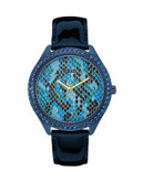 Guess Mystical Blue Python Stainless Steel and Leather Strap Watch - BLUE