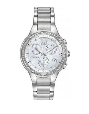 Citizen Chronograph Eco-Drive Crystal Stainless Steel Bracelet Watch - SILVER