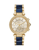Michael Kors Parker Goldtone Stainless Steel Chronograph Watch - BLUE