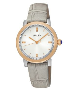 Seiko Cabochon Leather Strap Watch - GREY