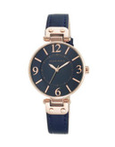Anne Klein Large Rose Goldtone Leather Strap Watch - NAVY