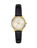 Guess Goldtone Stainless Steel Leather Strap Watch - BLACK