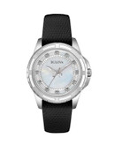 Bulova Diamond Collection Leather Strap Watch - SILVER