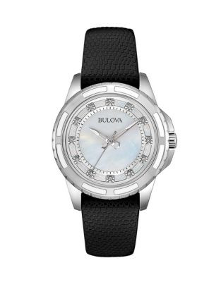 Bulova Diamond Collection Leather Strap Watch - SILVER