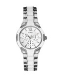 Guess Ladies Multifunction Stainless Steel Silicone Watch W0556L1 - WHITE/SILVER