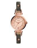Fossil Riveted Leather Rose Goldtone Stainless Steel Watch - GREY