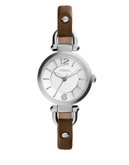 Fossil Riveted Leather Stainless Steel Watch - BROWN