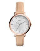 Fossil Etched Stainless Steel Leather Strap Watch - BEIGE