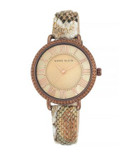 Anne Klein Mauve-Tone Python Embossed Leather Strap Watch - BROWN