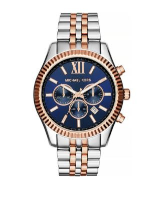 Michael Kors Rose Gold Tone Two Tone lexington Watch with a Navy Dial MK8412 - TWO TONE