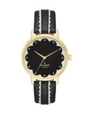 Kate Spade New York Metro Scallop Goldtone Black Leather Strap Watch - BLACK