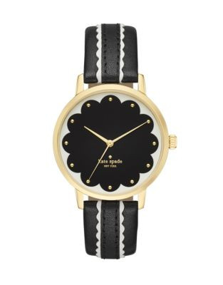 Kate Spade New York Metro Scallop Goldtone Black Leather Strap Watch - BLACK