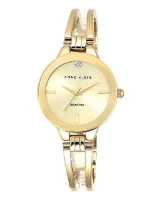 Anne Klein Ladies Double Bar Semi-Bangle Watch With A Diamond Accent Ak-1942CHGB - GOLD