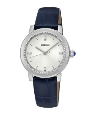 Seiko Stainless Steel and Leather Watch with Cabochon - BLUE